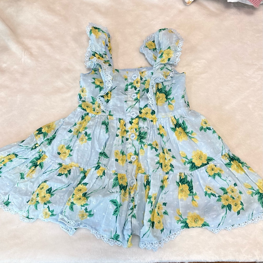 Girls btween Dress Size 18M Blue Floral lace edge button down front